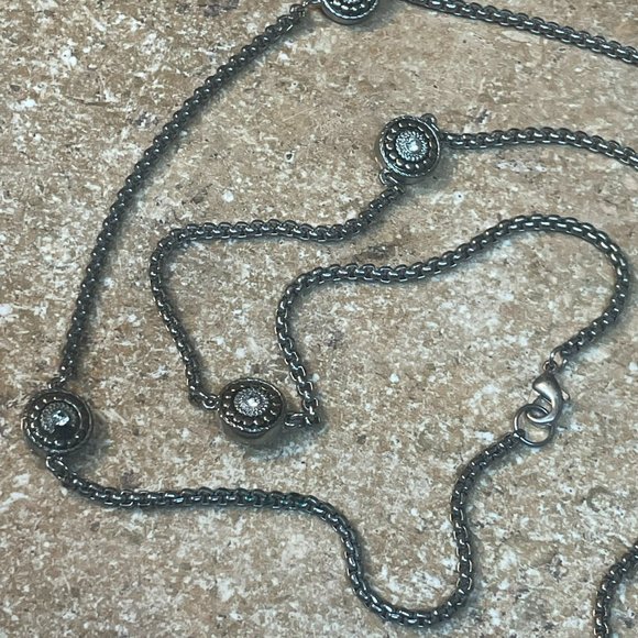 VINTAGE RHINESTONE COIN DOTS FLOATING ON POPCORN SILVER X LONG CHAIN NECKLACE - Picture 7 of 8